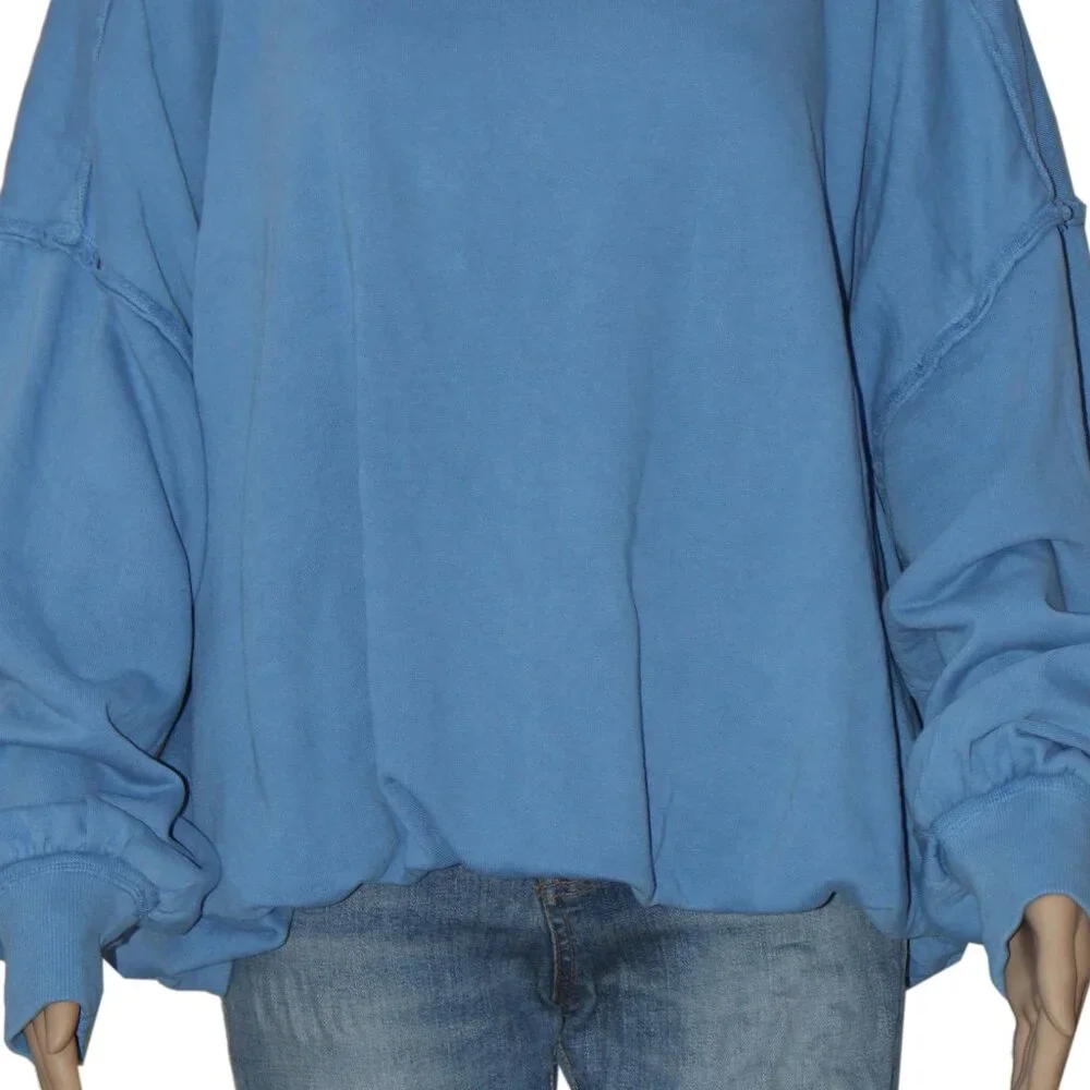 Free People We The Free Bubble Up Pullover Long Sleeve Blue Top M